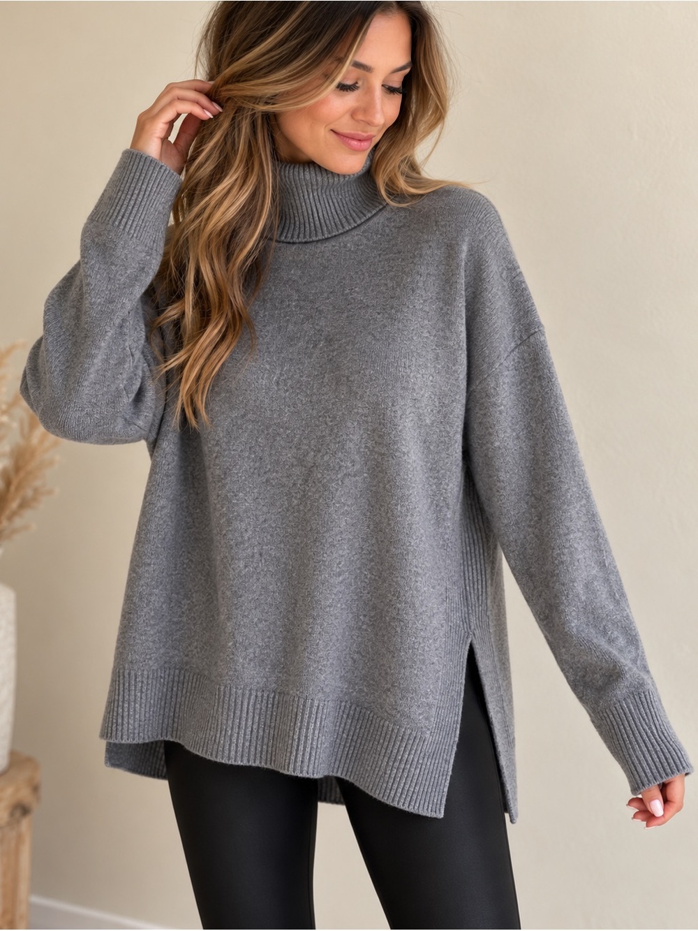 ALLSAINTS Cashmere Oversized Sweater Gray XS Italian Yarn Roll Neck Designer